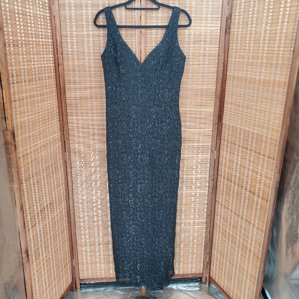 ♧ Hugo Buscati Black Lace Special Occasion Maxi Formal Gown Size 12